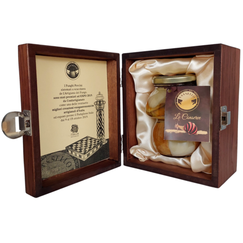 "Premium" Porcini mushrooms in olive oil L'Artigiana del Fungo (340g) with wooden case